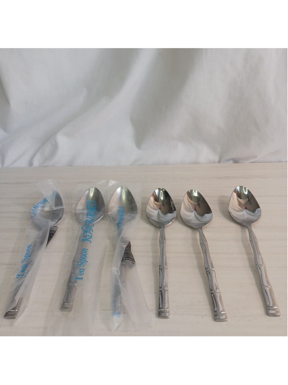Estia Gourmet Stainless Tea Spoons Set of 6 Bamboo Style Korea - Picture 4 of 6